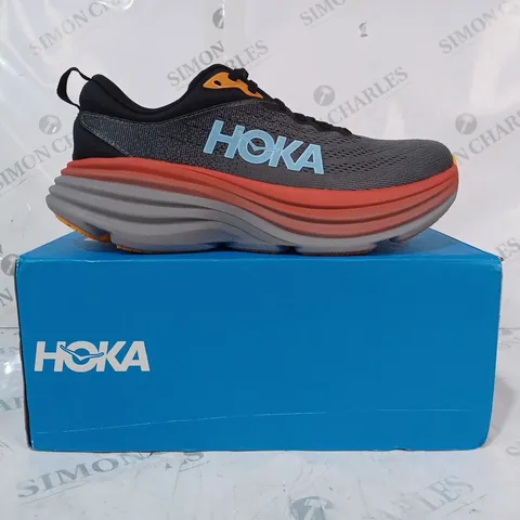 BOXED PAIR OF HOKA M BONDI 8 SHOES IN GREY/RED UK SIZE 8