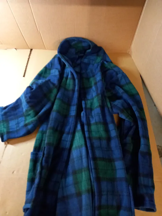 DESIGNER NAVY/GREEN TARTAN DRESSING GOWN - L