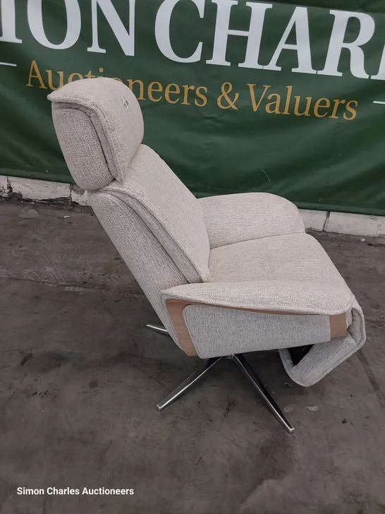 QUALITY BRITISH DESIGNER G PLAN OSLO POWER RECLINING SWIVEL CHAIR RUSH CREAM FABRIC 