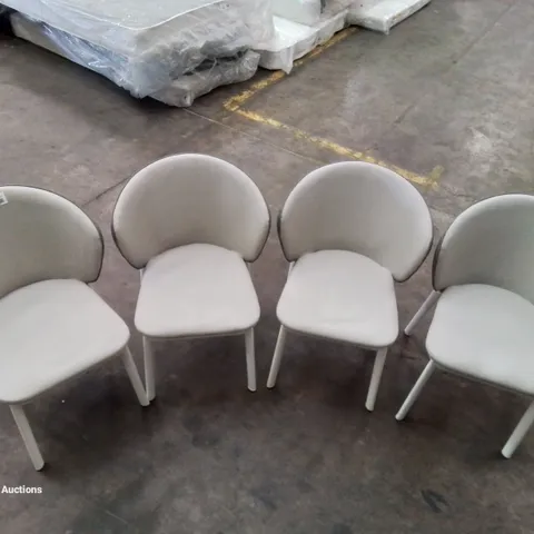 SET OF 4 QUALITY FABRIC UPHOLSTERED CREAM AND GREY SIDE/DINING CHAIRS (SOME MARKS AS SHOWN IN PICTURES)