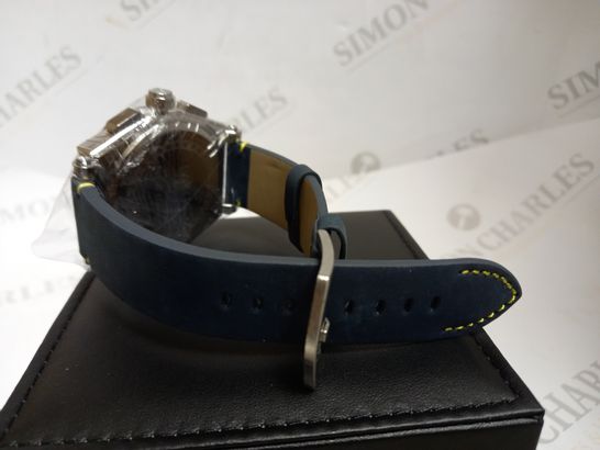 LATOR CALIBRE BLUE & YELLOW CHRONOGRAPH STYLE LEATHER STRAP WATCH RRP £635