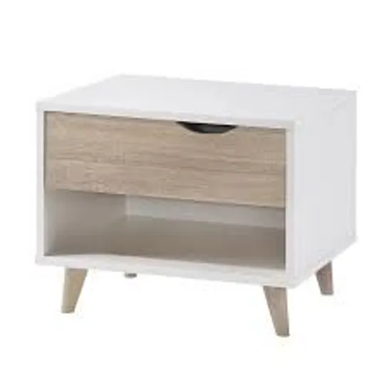 BOXED STOCKHOLM 1 DRAWER NIGHTSTAND - WHITE/OAK (1 BOX)