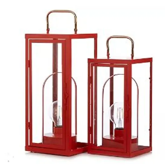 BUNDLEBERRY BY AMANDA HOLDEN SET OF 2 SQUARE LANTERNS WITH REMOVABLE LAMPS RED