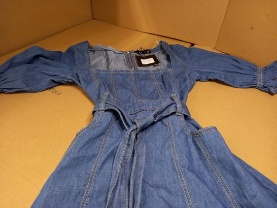 DESIGNER DENIM BLUE MIDI DRESS - SIZE 10