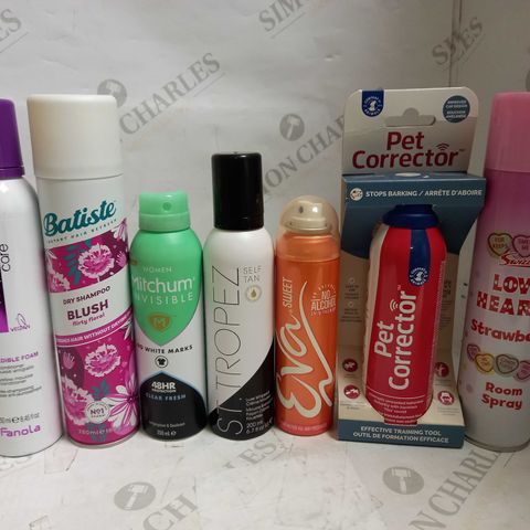 LOT OF APPROXIMATELY 20 AEROSOLS & SPRAYS, TO INCLUDE SELF TAN, HAIR CARE, ROOM SPRAY, ETC