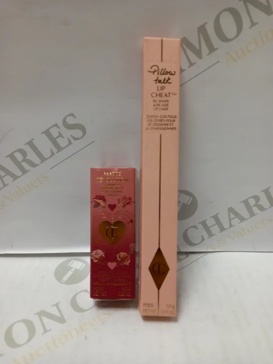 LOT OF 2 CHARLOTTE TILBURY PRODUCTS TO INCLUDE MATTE REVOLUTION REFILLABLE LIPSTICK #FIRST DANCE & LIP CHEAT LIP LINER #PILLOW TALK 