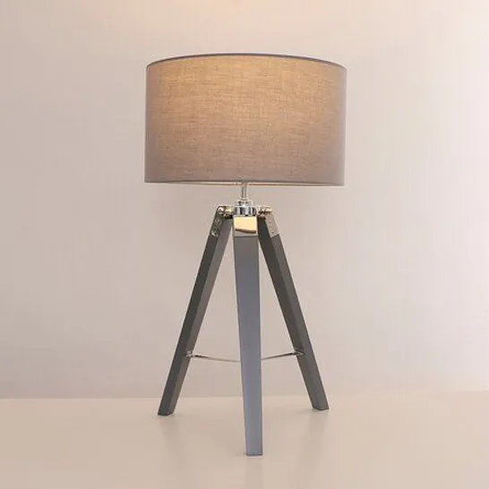 BOXED VISTA 50CM TRIPOD TABLE LAMP SHADE GREY/GOLD