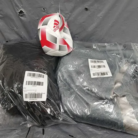 APPROXIMATELY 5 ASSORTED ITEMS TO INCLUDE ADIDAS FOOTBALL, CURTAINS, JAKET, ETC