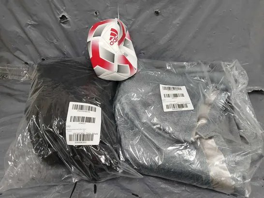 APPROXIMATELY 5 ASSORTED ITEMS TO INCLUDE ADIDAS FOOTBALL, CURTAINS, JAKET, ETC