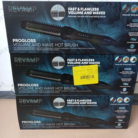 LOT OF 3 BOXED REVAMP PROGLOSS VOLUME AND WAVE HOT CERAMIC BRUSHES