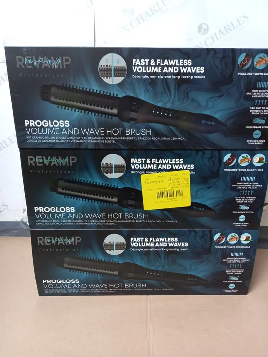 LOT OF 3 BOXED REVAMP PROGLOSS VOLUME AND WAVE HOT CERAMIC BRUSHES