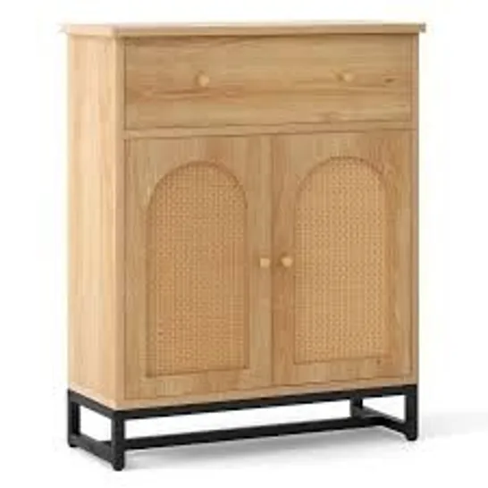 BOXED COSTWAY ACCENT FLOOR STORAGE CABINET WITH RATTAN SOOR & DRAWER - NATURAL