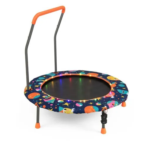 BOXED COSTWAY MINI TRAMPOLINE FOR CHILDREN WITH LED LIGHTS AND PADDED SAFETY HANDLE - MULTICOLOURED 