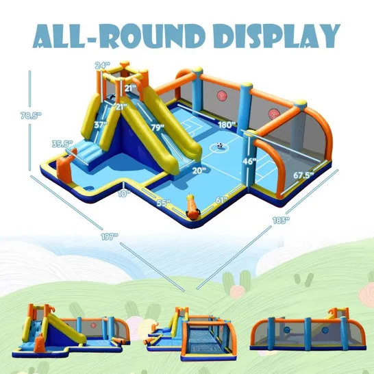 BOXED COSTWAY GIANT SOCCER THEMED INFLATABLE WATER SLIDE BOUNCER WITH SPLASH POOL WITHOUT BLOWER