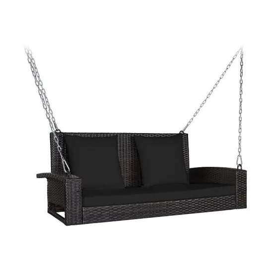 BOXED COSTWAY 2-SEAT PATIO RATTAN PORCH SWING WITH TWO SOLID STEEL CHAINS - BLACK