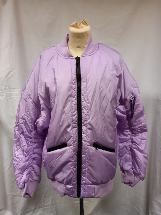 BRAND NEW KOI MESSAGES UNISEX BOMBER JACKET, LILAC - LARGE