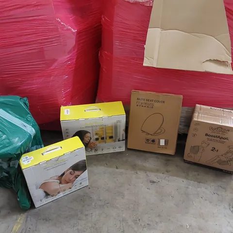 PALLET OF ASSORTED ITEMS INCLUDING: HEATED BLANKETS, STOOL, CHILDREN'S BOOSTER SEAT, TOILET SEAT