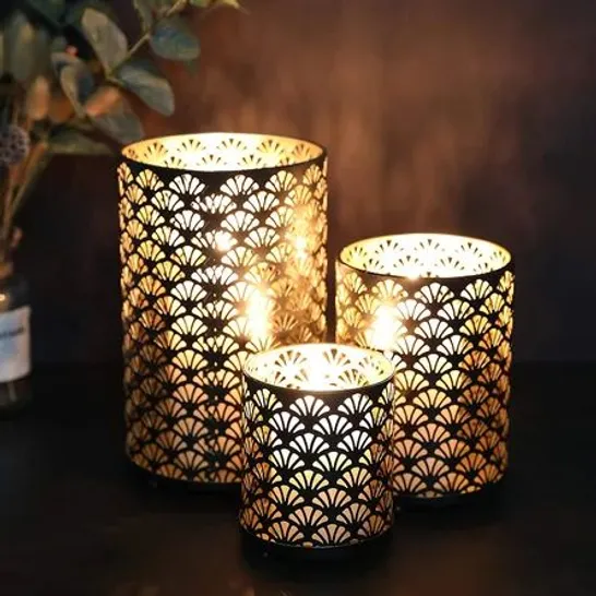 BOXED BRONZE HURRICANE PILLAR CANDLE HOLDERS - SET OF 3 