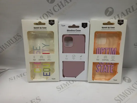 BOX OF APPROXIMATELY 54 TYPO PHONES CASES ('SLIMLINE CASE' & 'SPEAK UP CASE') FOR IPHONE 12 MINI, 12/12PRO IN VARYING COLOURS