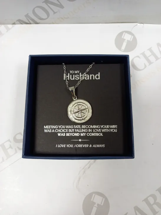 LUXESMITH SILVER EFFECT 'TO MY HUSBAND' COMPASS NECKLACE 