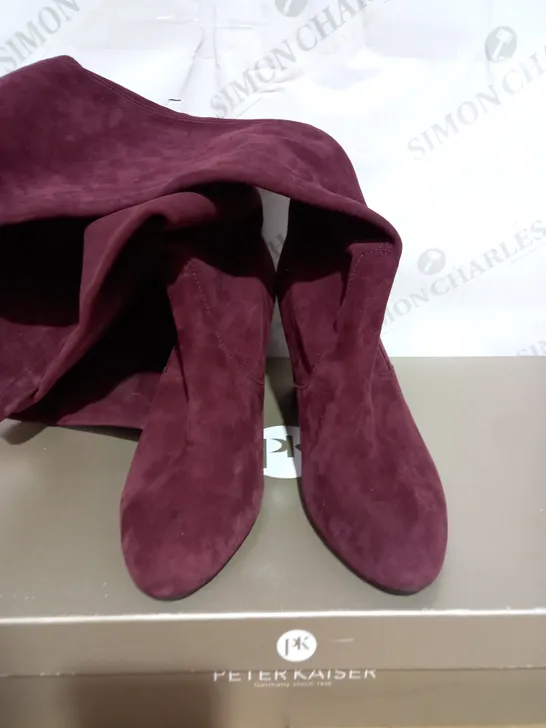 PETER KAISER SUEDE HEELED KNEE HIGH BOOTS, BURGUNDY - SIZE 7