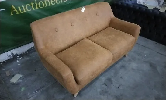 QUALITY 2 SEATER RUST LEATHER SOFA WITH WOODEN LEGS