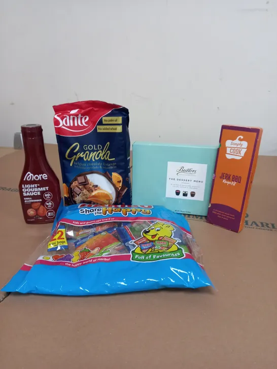 APPROXIMATELY 20 FOOD AND DRINK ITEMS TO INCLUDE HARIBO SWEETS, CEREAL AND SEASONING