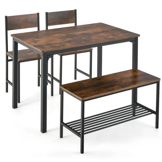 BOXED COSTWAY DINING TABLE SET FOR 4 WITH STORAGE RACKS AND METAL FRAME - COFFEE (1 BOX)