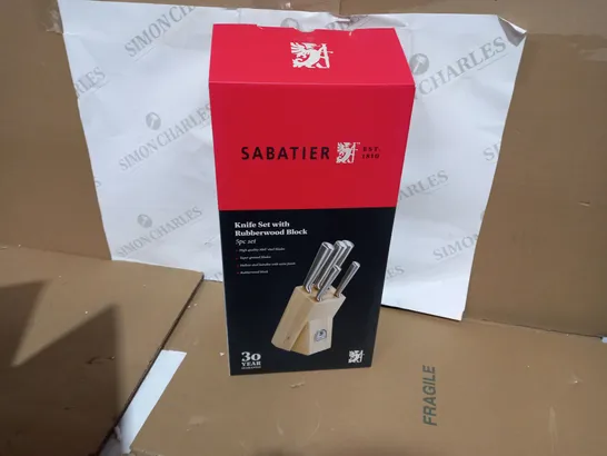 SABATIER 5 PIECE KNIFE SET WITH WOODEN STORAGE BLOCK & GIFT BOX