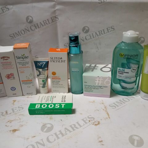 LOT OF APPROX 10 ASSORTED SKINCARE ITEMS TO INCLUDE ORIGINS OVERNIGHT MASK, VITAMIN C BOOSTER, ALOE TONER, ETC