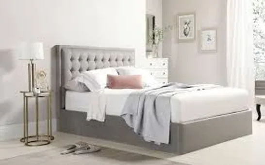 BOXED LEXINGTON GREY VELVET QUEEN SIZE BED (4 BOXES)