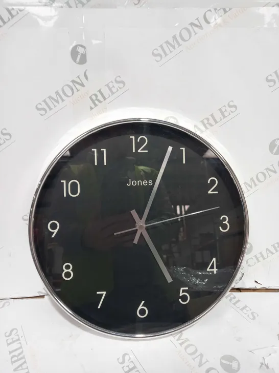 JONES BLACK FACE AND SLVER OUTLINE WALL CLOCK