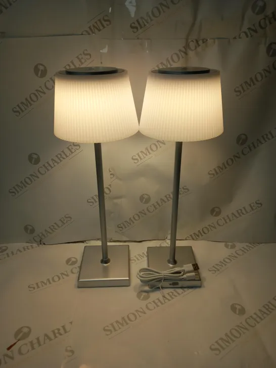 BOXED SFIXX SET OF 2 INDOOR OUTDOOR TOUCH TABLE LIGHTS IN SILVER 