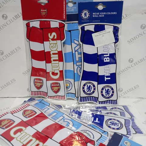 APPROXIMATELY 10 BRAND NEW ASSORTED WEAR YOUR COLOURS WALL SIGN OFFICIAL CLUB MERCHANDISE TO INCLUDE ARSENAL, CHELSEA AND MANCHESTER CITY