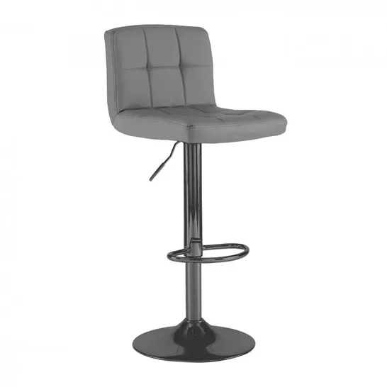 BOXED NEO 2 X FAUX LEATHER CUBAN SWIVEL BAR STOOLS WITH A MATT BLACK LEGS - GREY (1 BOX)