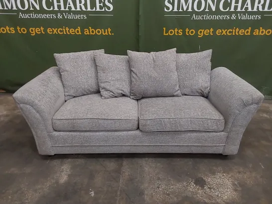 DESIGNER 3 SEATER GREY FABRIC UPHOLSTERED SOFA