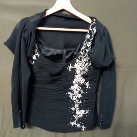 BLACK EMBELLISHED TOP WITH SHOULDER JACKET - SIZE UNSPECIFIED