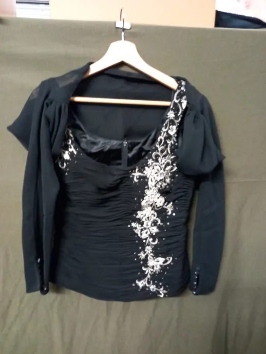 BLACK EMBELLISHED TOP WITH SHOULDER JACKET - SIZE UNSPECIFIED