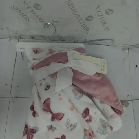 RACHEL ZOE REVERSABLE BABY BLANKET IN PINK/WHITE BUTTERFLIES 30"X40"