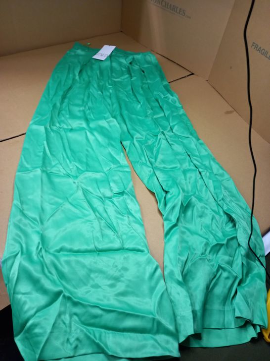 ZARA SATIN GREEN WIDE LEG TROUSERS - XS