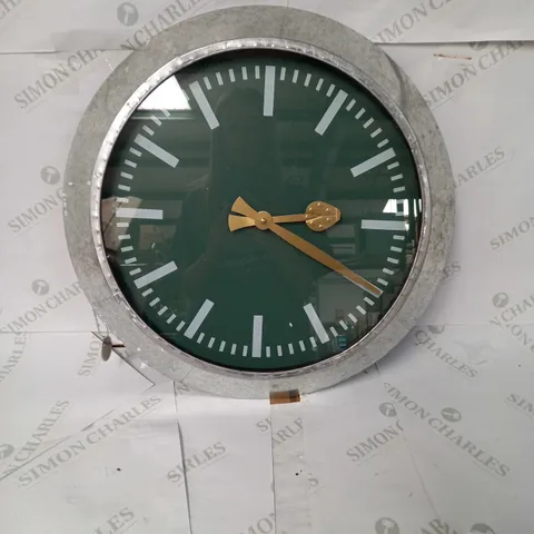 LARGE OUTDOOR GALVANISED STEEL CLOCK - GREEN FACE