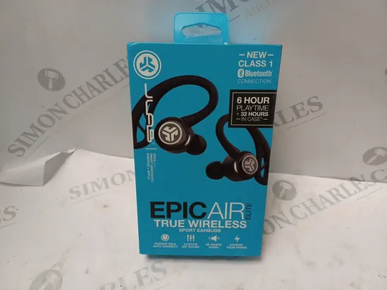 BOXED JLAB EPIC AIR ELITE TRUE WIRELESS SPORTS EARBUDS IN BLACK