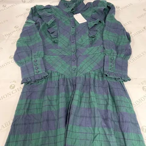 BEULAH LONDON DIANA CHECK DRESS IN GREEN AND NAVY SIZE 12