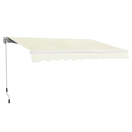 BOXED COSTWAY 3X2.5M(L X W) MANUAL AWNING CANOPY GARDEN PATIO SUN SHADE SHELTER GAZEBO OUTDOOR RETRACTABLE WITH FITTINGS AND CRANK HANDLE (BEIGE)