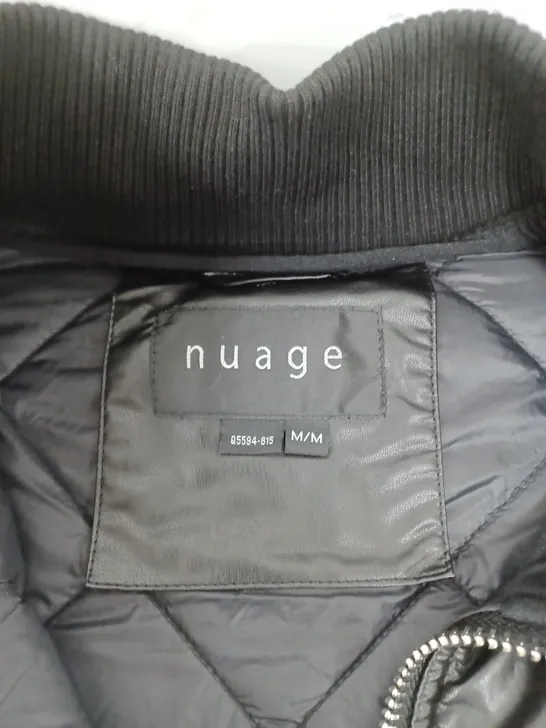 NUAGE LONG PADDED COAT. ZIP AND POPPER FASTENING. 2 FRONT POCKETS. BLACK SIZE MEDIUM