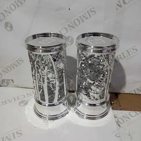 HOME REFLECTIONS SET OF PRELIT SWIRLING GLITTER SCENIC PILLARS - SILVER