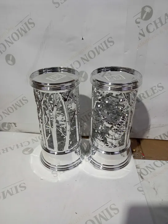 HOME REFLECTIONS SET OF PRELIT SWIRLING GLITTER SCENIC PILLARS - SILVER