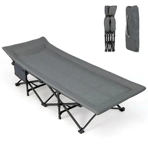 BOXED COSTWAY FOLDING CAMPING COT WITH PAD, HEAVY DUTY SLEEPING COTS WITH CARRY BAG