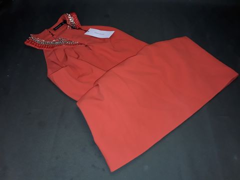 KAREN MILLER CHAIN EMBELLISHMENT DETAIL HALTER DRESS IN RED - 6