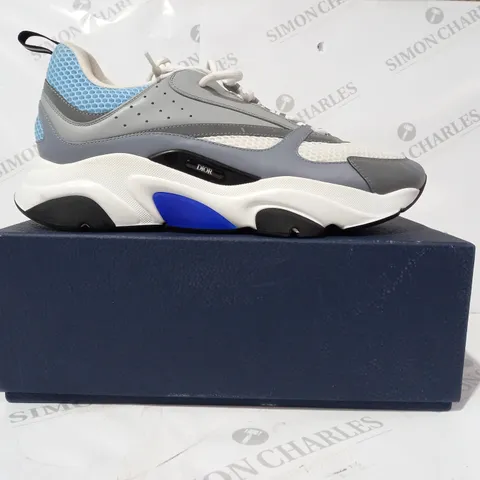 BOXED PAIR OF DIOR TRAINERS IN GREY/BLUE/WHITE EU SIZE 47